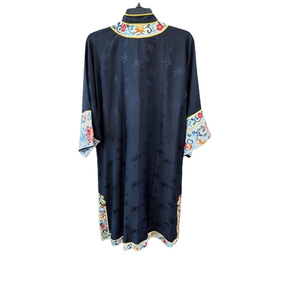 Jade Lantern Kimono Vintage Chinese Black Silk Robe Floral Embroidered L  Duster - Picture 8 of 10